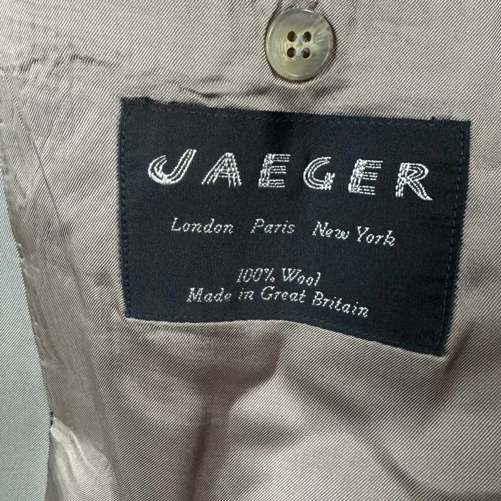 VTG Jaeger Mens Double Breasted Pure New Wool Blazer Taupe Tan Old Money Luxury